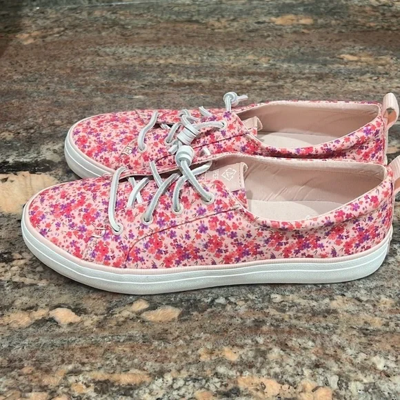 58. Sperry, Crest Vibe Floral Pink Boat Shoes Women’s Sz. 9.5 W. Leather laces - Picture 7 of 15